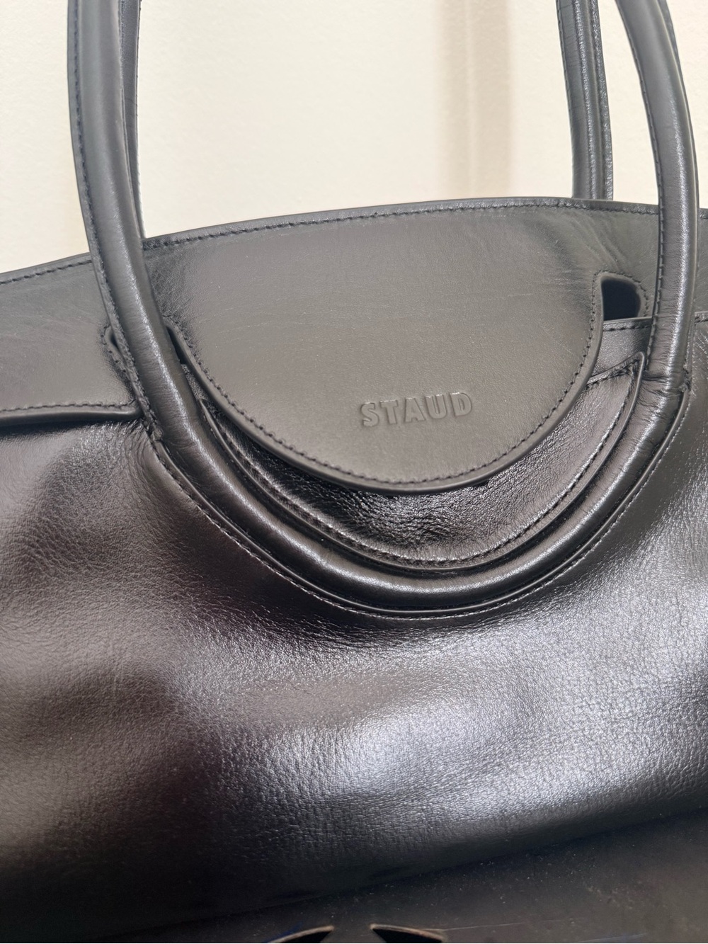 NWT Staud Maude Black Leather Shoulder Bag with Top Handles - Picture 5 of 10